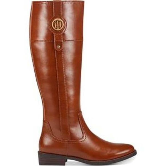 TOMMY Hilfiger Womens Imina Riding Boots Faux Leather Knee-High  Medium Brown - - Picture 2 of 4